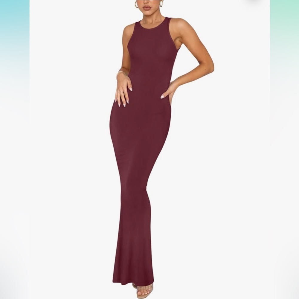 REORIA Sexy Lounge Tank Long Dress Sleeveless Halter Neck Bodycon Maxi Dresses